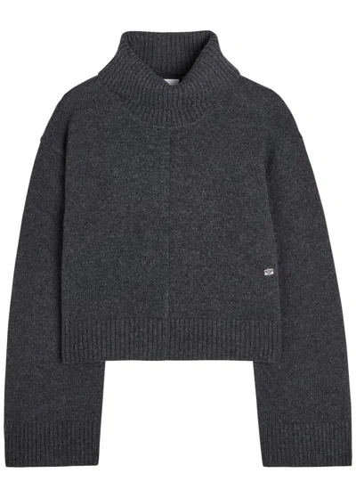 Ganni Turtle-neck Wool Jumper In Blue