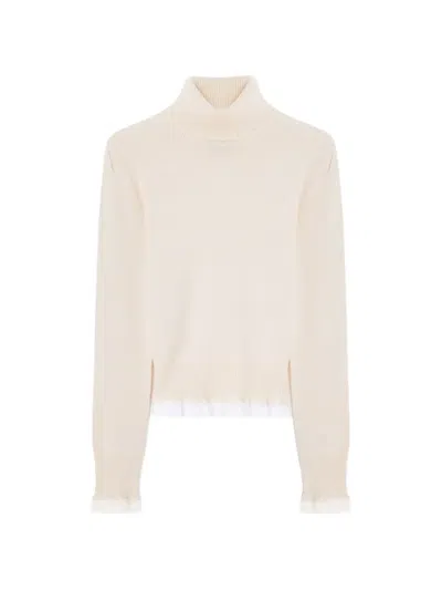 Ganni Lace-trimmed Wool Turtleneck Sweater In Pink