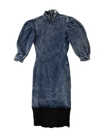 Pre-owned Ganni Turtleneck Knee-length Dress In Blue
