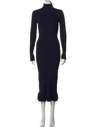 Pre-owned Ganni Turtleneck Long Dress In Blue