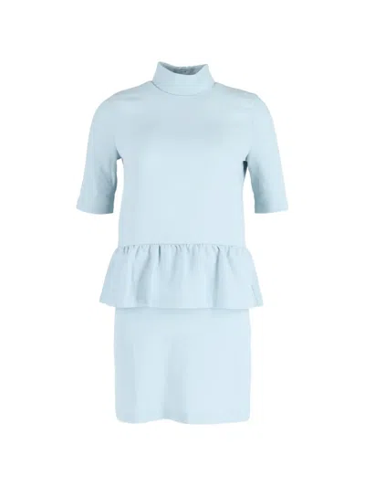 Pre-owned Ganni Turtleneck Mini Dress In Blue