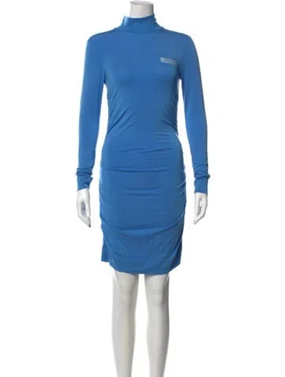 Pre-owned Ganni Turtleneck Mini Dress W/ Tags In Blue