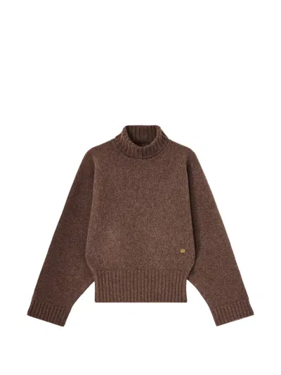 Ganni Turtleneck Sweater In Double Knit In Braun