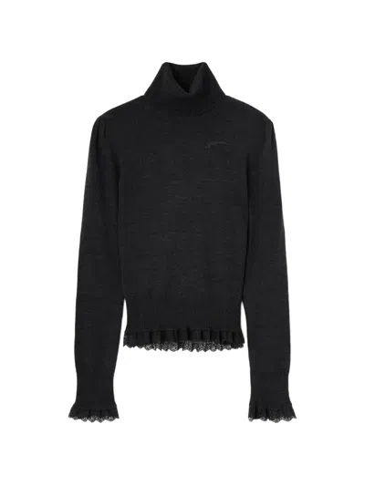 Ganni Rollkragenpullover Aus Merinoplatte In Black