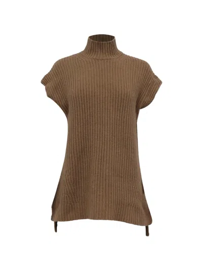 Pre-owned Ganni Turtleneck Vest In Brown