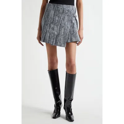 Ganni Tweed Cotton Pleated Wrap Miniskirt In Celestial Blue