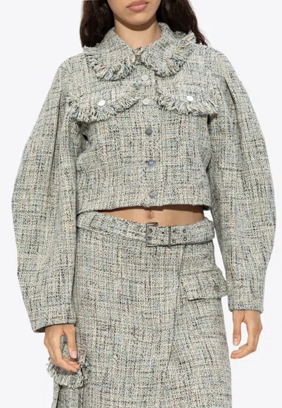 GANNI TWEED CROPPED BLAZER