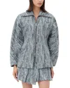 Ganni Tweed Curve Sleeve Jacket In Celestial