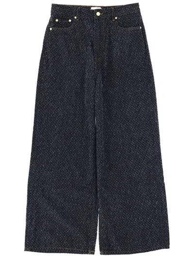 Ganni Tweed Denim Baggy Jeans In Blue
