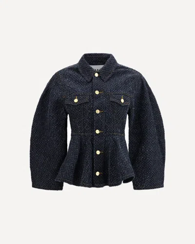 Ganni Women Tweed Denim Peplum Jacket In Blue