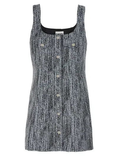 Ganni Tweed Dress In Brown