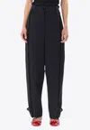 Ganni Tweed High-waist Tailored Pants In Black