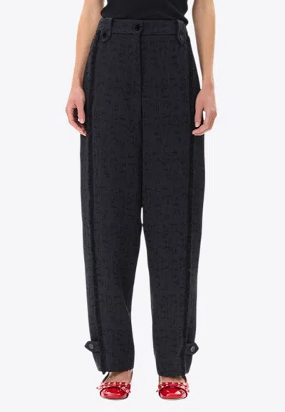 Ganni Tweed High-waist Tailored Pants In Black
