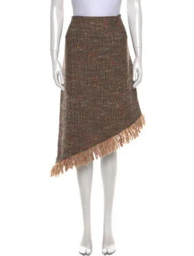 Pre-owned Ganni Tweed Midi Length Skirt In Brown