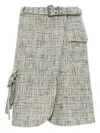 Ganni Belted Mini Tweed Skirt In Gray