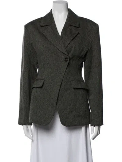 Pre-owned Ganni Tweed Pattern Blazer In Green