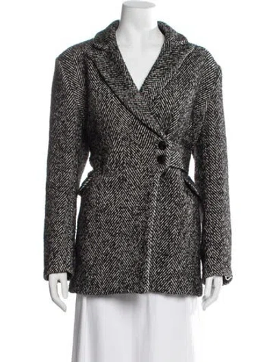 Pre-owned Ganni Tweed Pattern Coat In Black