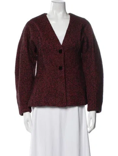 Pre-owned Ganni Tweed Pattern Jacket W/ Tags In Burgundy