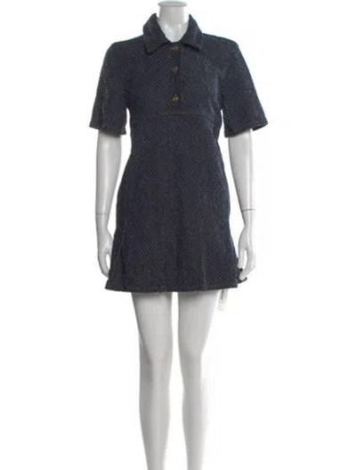 Pre-owned Ganni Tweed Pattern Mini Dress In Blue