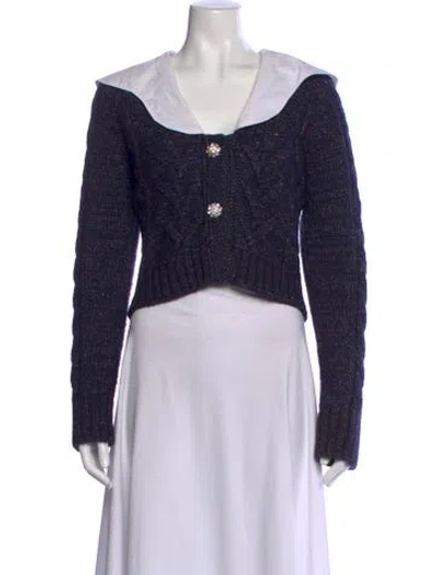 Pre-owned Ganni Tweed Pattern Open Front Sweater In Blue