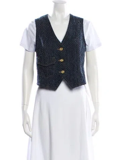 Pre-owned Ganni Tweed Pattern Vest W/ Tags In Blue
