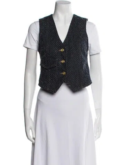 Pre-owned Ganni Tweed Pattern Vest In White