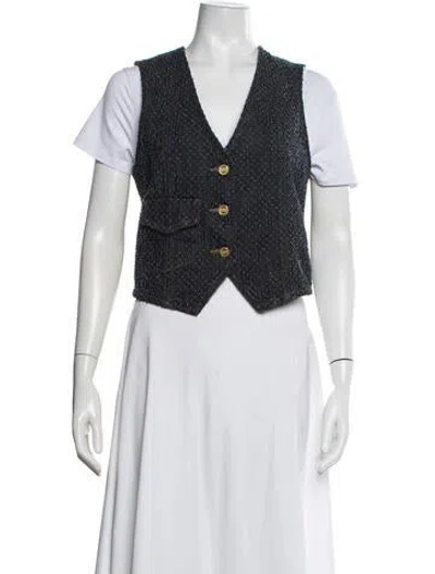 Pre-owned Ganni Tweed Pattern Vest In White