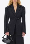 Ganni Tweed Single-breasted Blazer In Black