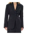 Ganni Tweed Single-breasted Blazer In Black
