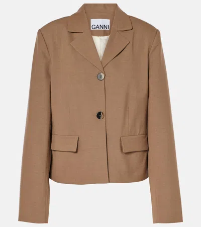 Ganni Twill Blazer In Brown