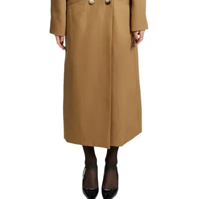 Ganni Twill Coat In Brown