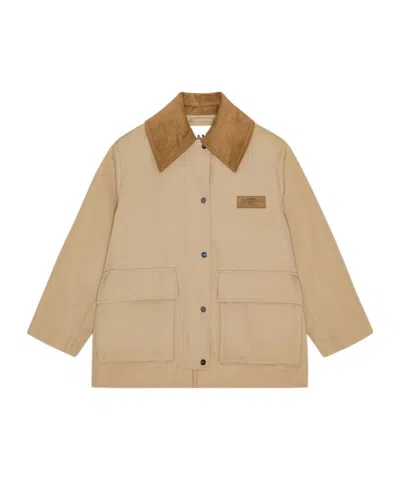 Ganni Twill Midi Jacket In Neutral