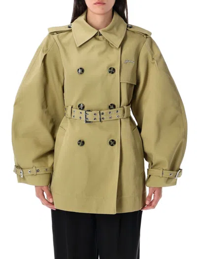 Ganni Twill Midi Trench In Multi
