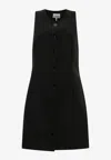 Ganni Sleeveless Twill Dress With Button Front In Black