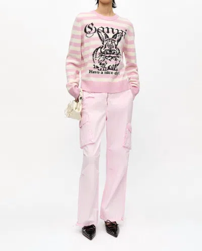 Ganni Twill Pants With Cargo Pockets In Primrose Pink