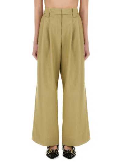 Ganni Mid-waist Wide-leg Suit Pants In Green