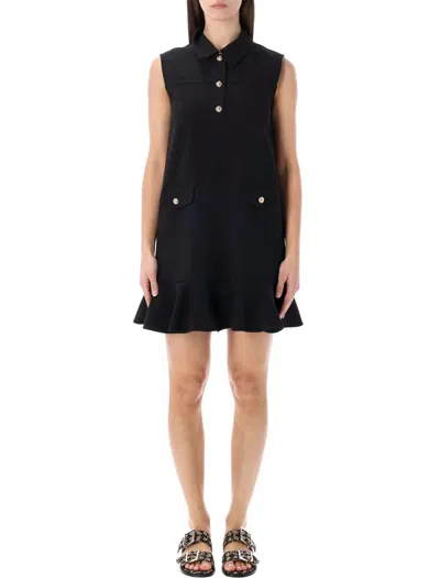 Ganni Twill Suiting Black Mini Dress In Animal Print