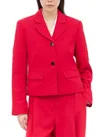Ganni Light Twill Suiting Fitted Blazer Barbados Cherry In Red