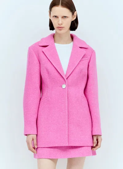 Ganni Twill Wool Suiting Fitted Blazer In Pink