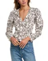 Ganni Twill Wrap Blouse In Beige
