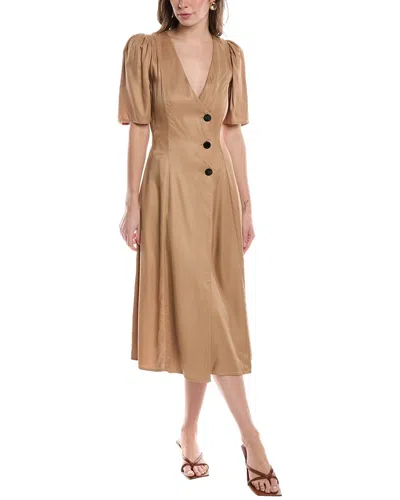 Ganni Wrap Midi Dress In Brown