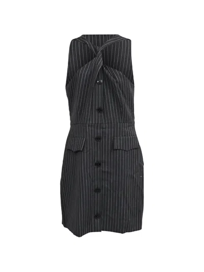 Pre-owned Ganni Twist-front Jacquard Mini Dress In Gray