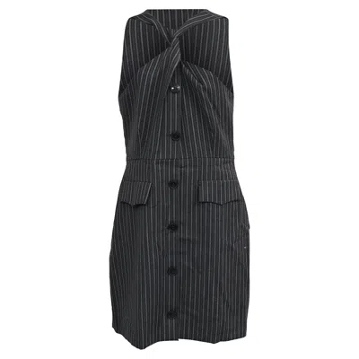 Pre-owned Ganni Twist-front Jacquard Mini Dress In Dark Gray Recycled Polyester In Multi