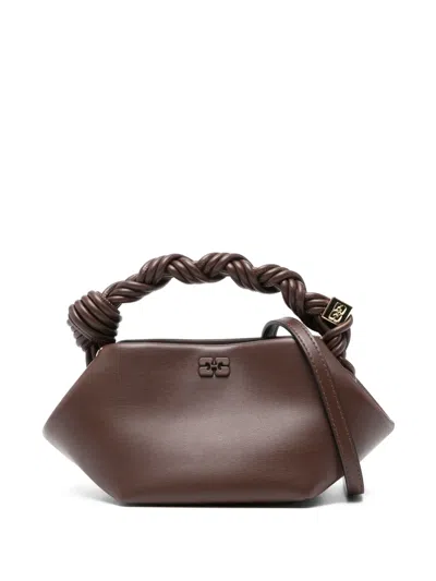 Ganni Twisted-handle Logo Tote Bag In Brown