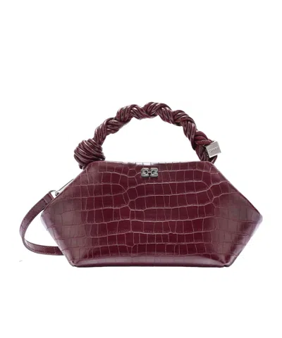 Ganni Twisted Handle Shoulder Bag In Burgundy