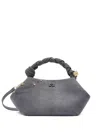 Ganni Small Twisted-handle Denim Clutch Bag In Gray