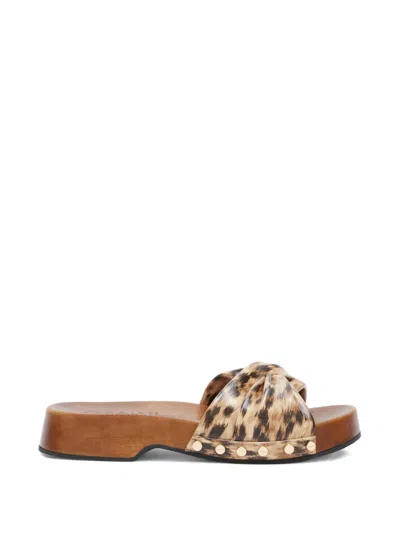 Ganni Twisted-detail Leopard-print Sandals In Animal Print