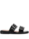 Ganni Feminine Buckle Two-strap Sandals In Black