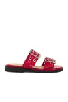 Ganni Buckle-fastening Patent-finish Slides In Racing Red