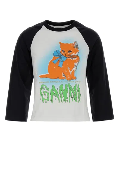 GANNI GANNI TWO-TONE COTTON T-SHIRT